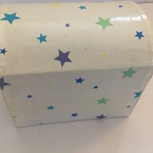 American Girl Stationary Box White Stars Storage Jewelry Vintage Blue Yellow